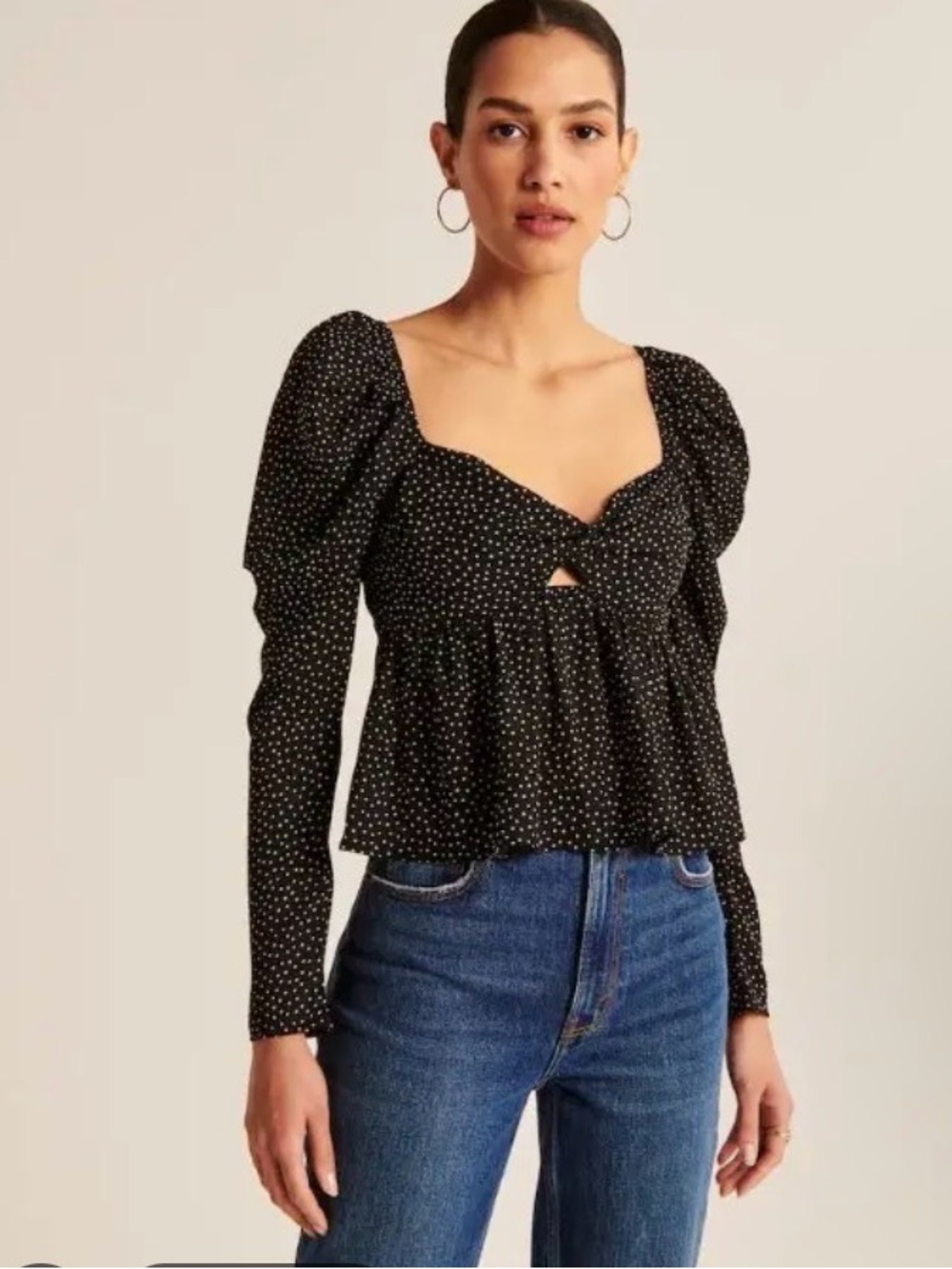 A&F Black Puff-Sleeve Peplum Blouse